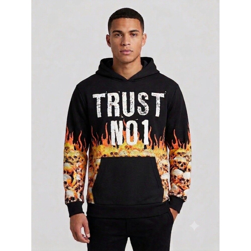 Reason Trust No 1 Skull Flame Hoodie Small Black Streetwear Sweatshirt S